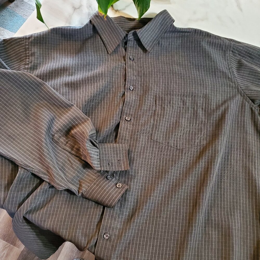 Linea Dome Long Sleeve Button Down Shirt Gray & Black size 19-19 1/2